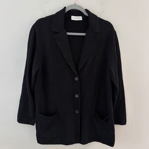 Gispa Italy Black Merino Wool Blend Knit Blazer Cardigan Jacket Womens Large